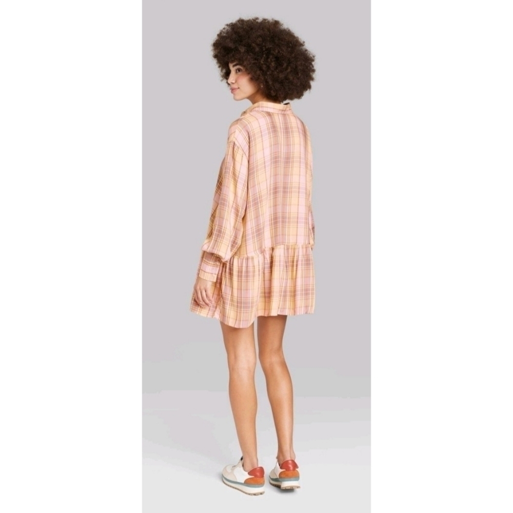 Ascot + Hart Long Sleeve Graphic Peplum Plaid Dress - Picture 10 of 16